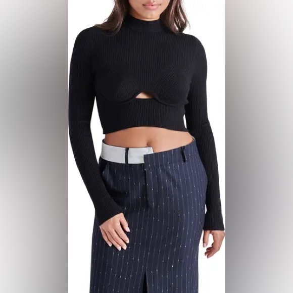 NWT Steve Madden Ollie Cutout Ribbed Crop Sweater - Picture 1 of 8